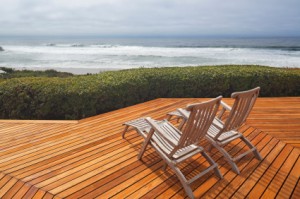 Verandah Wooden verandah with view and beach chairs